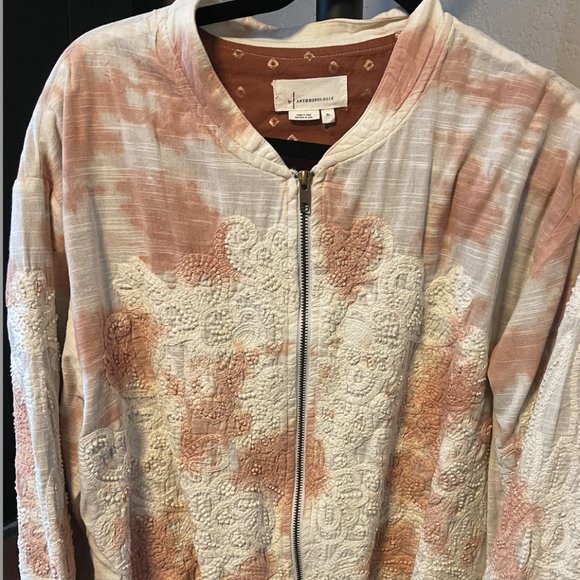 Anthropologie Lightweight Bomber Jacket -- Cotton Tie-dye Embroidery Beads - Picture 1 of 6